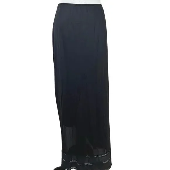 Vintage Sears Black Maxi Slip Skirt Lace Trim Goth Grunge Y2K Size M