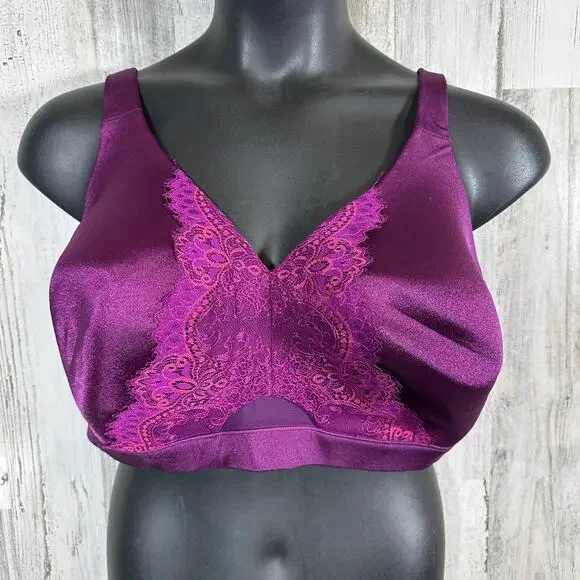 Cacique 42H Plum No-Wire Bra MSRP $50 Comfort Bliss Lightly Lined