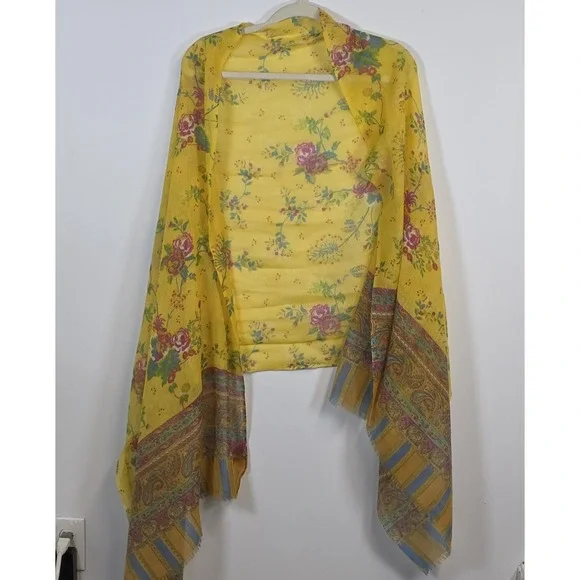 Anthropologie Moksha Wool Floral Paisley Rectangle Shawl Scarf Wrap 30x80