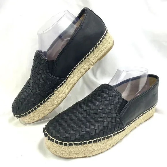 Sam Edelman Women's Size 10M Catherine Woven Black Leather Espadrilles
