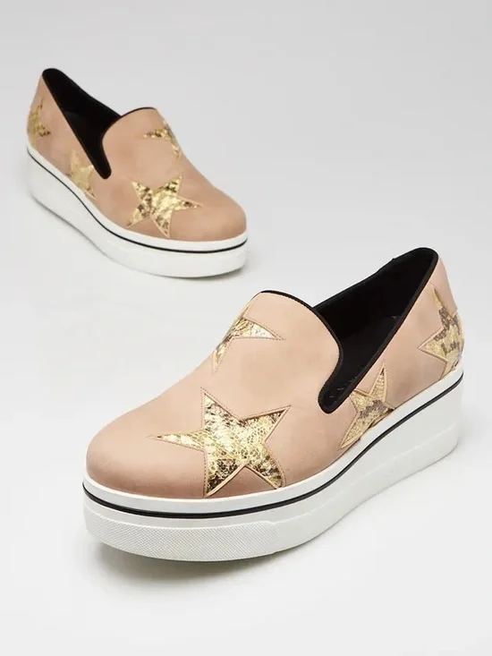 Stella McCartney Beige Binx Colorful Star Platform Slip on Loafers Size 9.5