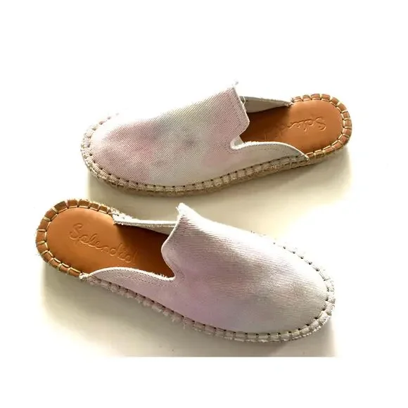 Splendid Julia Pink White Tie‎ Dye Canvas Slip On Espadrille Mules 6M Flat Shoes