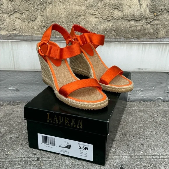 Lauren Ralph Lauren Espadrille Wedge Sandals‎ Orange Size 5.5