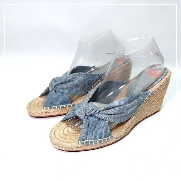 NWOB Splendid Espadrille 9.5 Sandal Wedge Acid Wash Denim‎ Twist Knot Festival