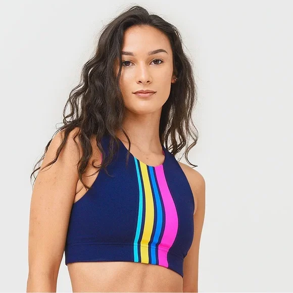 Addison Bay X Tuckernuck NWT Logan Sports Bra‎ Navy Blue Pink Striped