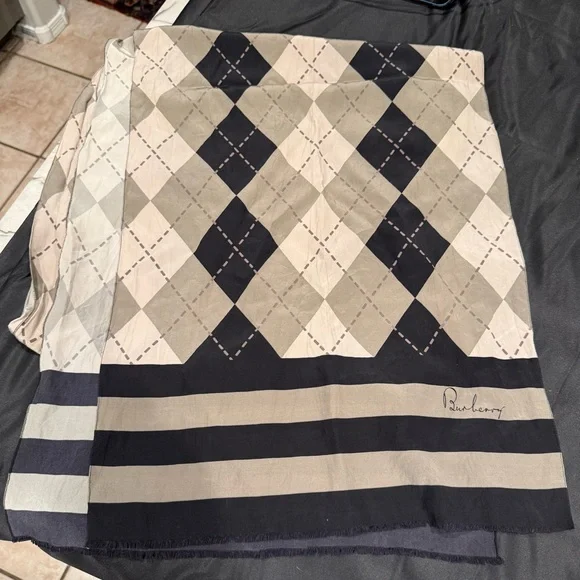 Burberry Sage, Cream, and Black Argyle Silk Oblong Scarf