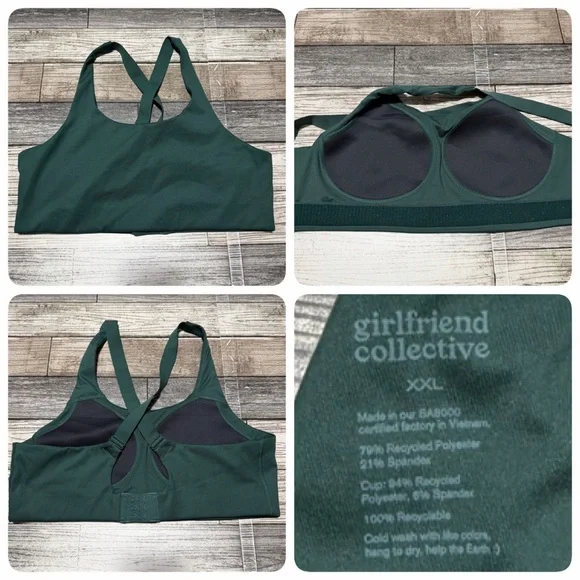 girlfriend collective Dark Green Sports Bra with Crisscross Back XXL