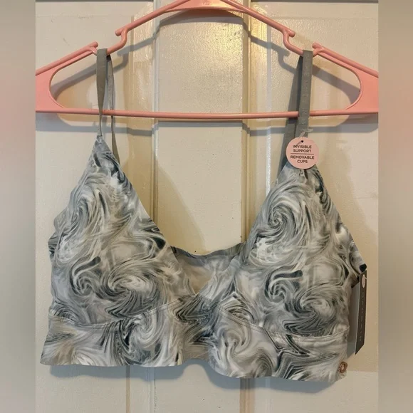 Danskin NWT Gray swirl print Invisible‎ Support Removable Cups Size XL