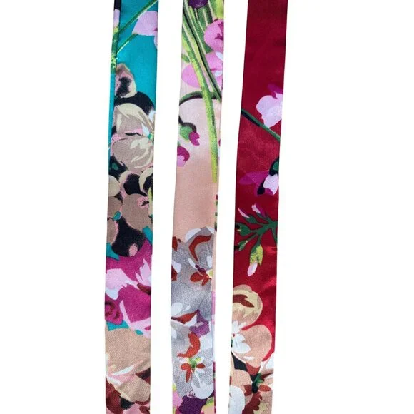 2/$15 NWT 100% 3 Silk Jungle Print Double-Sided Ribbon Style Multicolor Scarf