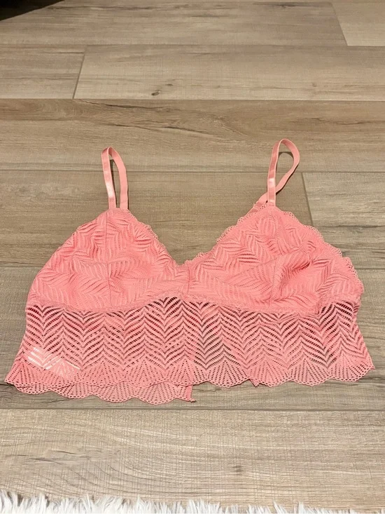 Adrienne Vittadini Longline Geo Lace Bralette Rose pink size XL
