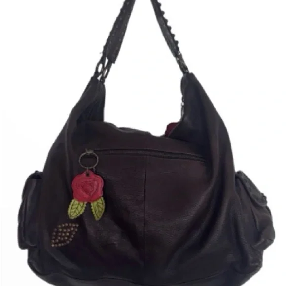 Betsey Johnson vintage hobo Leather Handbag with Rose Charms