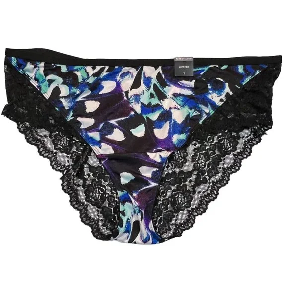 NWT TORRID Hipster Pantie Sz 1X Black Lace Back Silky Purple Blue