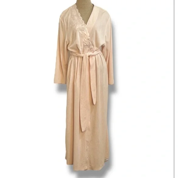 Vintage Diamond Tea Womens Robe Size M Wrap Light Pink Embroidered