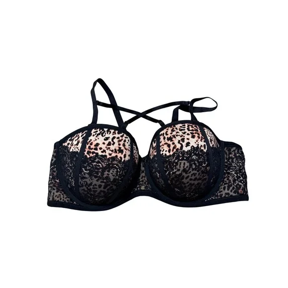Torrid Curve Leopard Print Black Lace Push-Up Bra Multi-Way Straps 44DDD