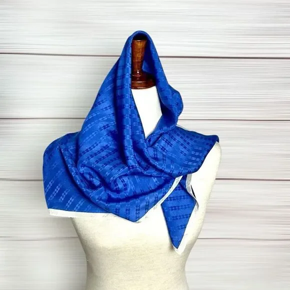 Silk Square Scarf Blue Jacquard White Trim made in Japan 31x31”