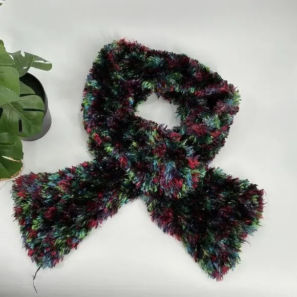 Y2K Handmade Multicolor Fringe Textured Scarf Wrap Women's