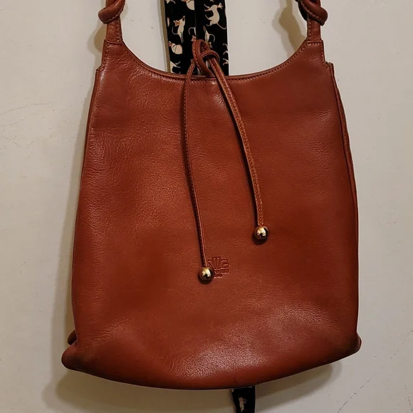 Emporio vintage boho shoulder bag brown leather ties logo