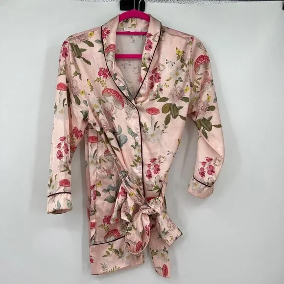 Livenza pajama set pink mushroom floral print woman's size small