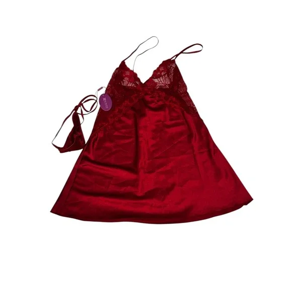 Avidlove Lingerie Set Lace‎ Babydoll Satin Chemise Sleepwear Red