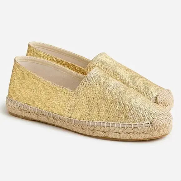 J. Crew Made-in-Spain espadrille Flats in Gold metallic canvas S-378 Sz 12