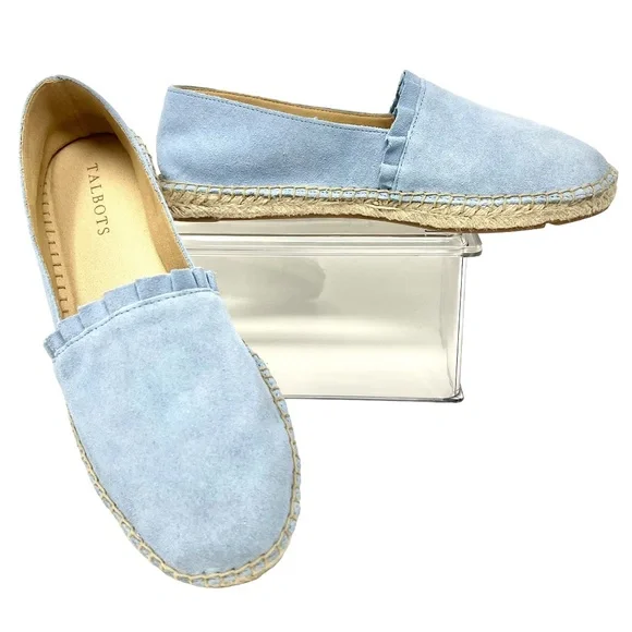 Talbots women's Izzy Light Blue Suede Espadrille Slip On Flats size 8