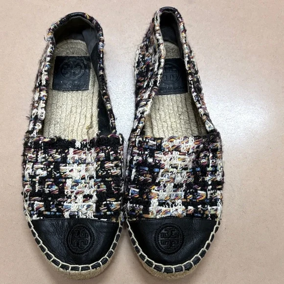 Tory Burch Color-Block Tweed Espadrille Flat Shoe Sz 6.5‎