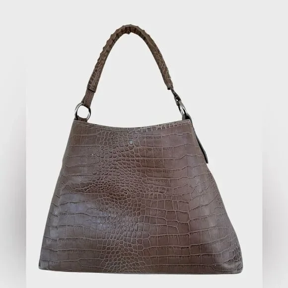 Maurizio Taiuti Italian Leather Crock Embossed Shoulder Tote Hobo Purse