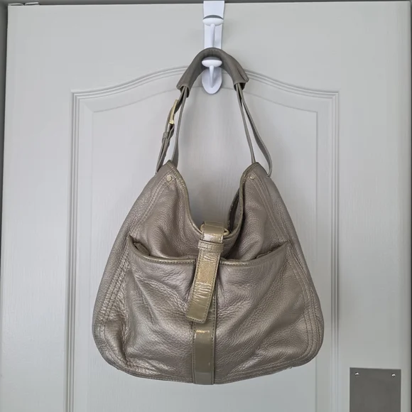 Cole Haan Metallic Taupe Leather Hobo Shoulder Bag
