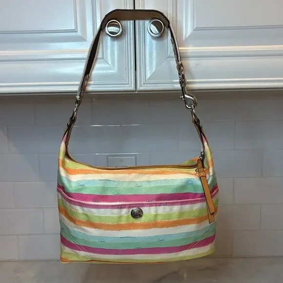 Coach Bag Purse Handbag Y2K Hampton Pastels Watercolor Stripe Hobo Shoulder Bag