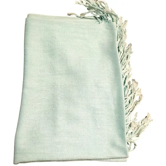 Pastelona Light Blue Woven Scarf With Fringe Edges
