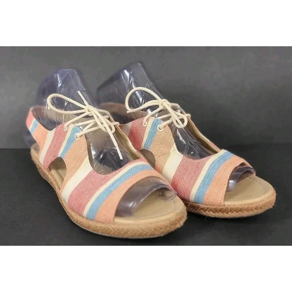 Naturalizer Reilly Sandals Womens 8.5M Stripe Espadrille Lace Up Flats