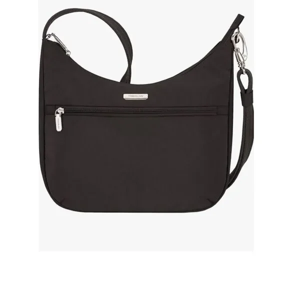 Travelon Anti-Theft Essentials East/West Small Hobo Bag, Black, NWT