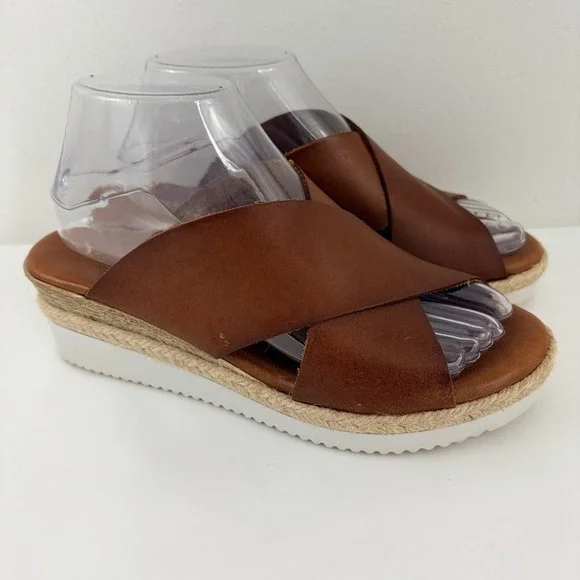 Bertuchi Women's Brown Leather Espadrille Slide Sandals Size 8 Spain Casual Boho
