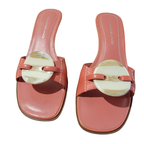 Bandolino Blackfords Coral Leather Open Toe Mules Shell Embellishment‎ 6.5M