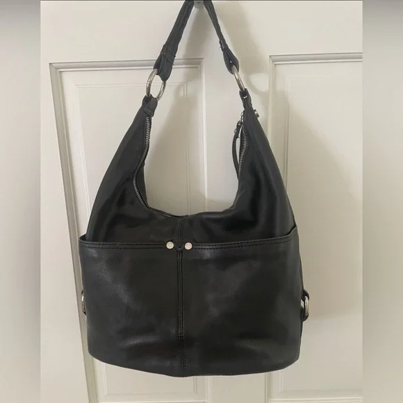 Tignanello Black Leather Hobo Bag