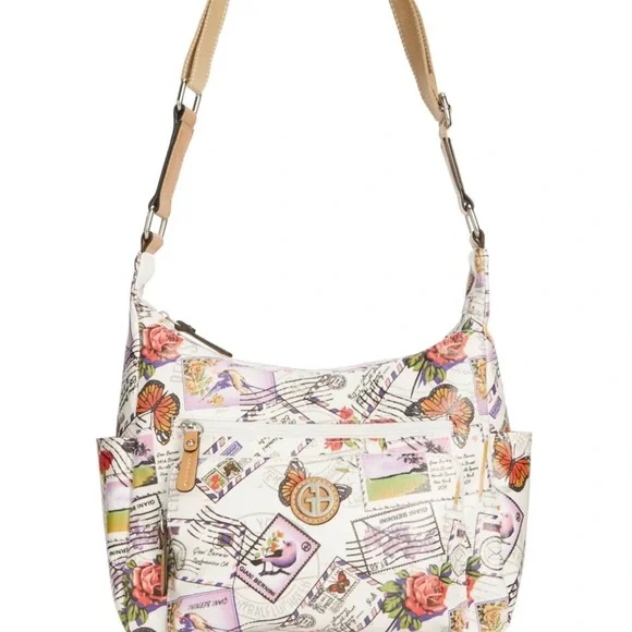 NWT GIANI BERNINI CANVAS POSTCARD HOBO SHOULDER CROSSBODY