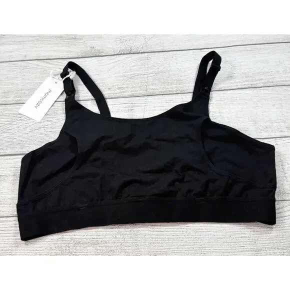 MOMCOZY Hands Free Nursing Pumping Black Bra Adjustable Back Size Large