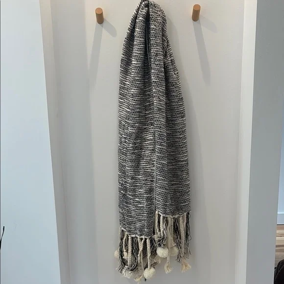Black and White Knit Scarf with Tassels