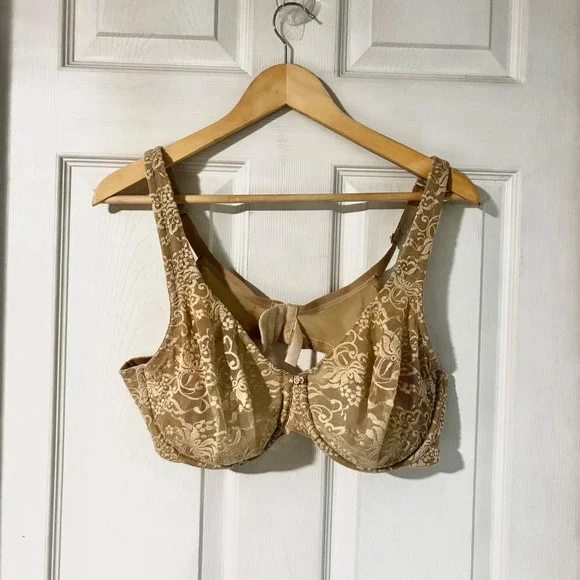 Cacique Lace Full Coverage Bra Tan Beige 42C Underwire Support‎ minimizer