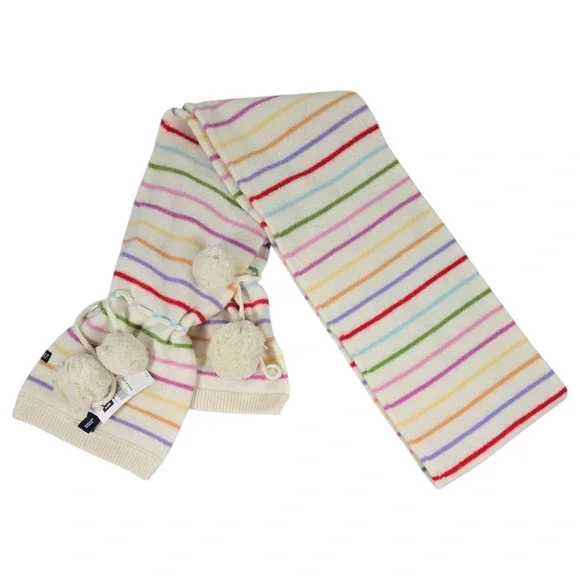 Gap NWT One-Size Women Teen Girl Striped Scarf 100% Lambs Wool Pom Winter Warm
