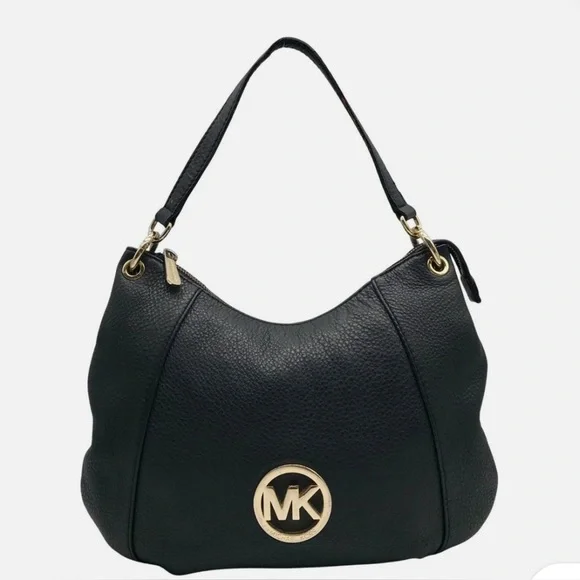 Michael Kors Black Hobo Bag with Gold Accents