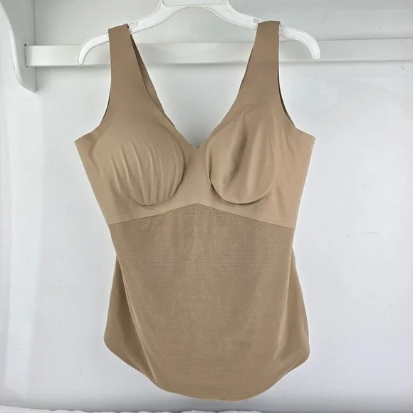 Honeylove LiftWear Tank Shapewear Camisole Women 1X Tan V-Neck Built-in Bra