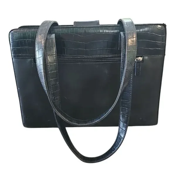 Buxton Black Elegant Black‎ Crocodile-Embossed Office Executive Bag