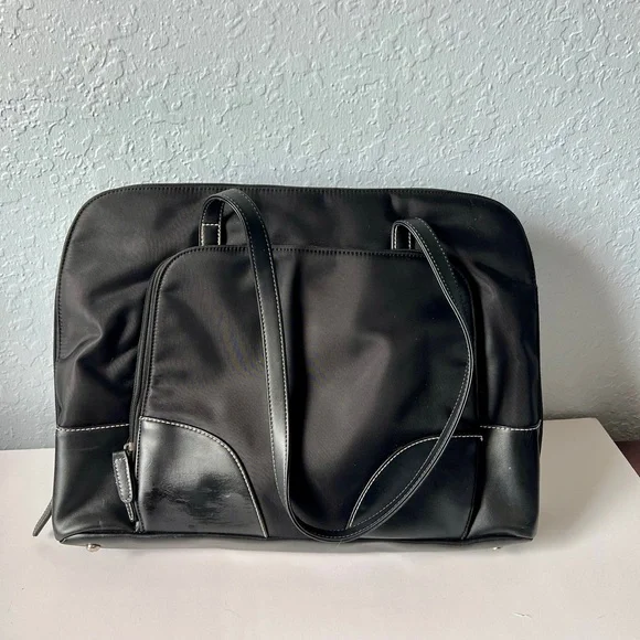 Black Nylon and Leather Laptop Bag 12x17 Water resistant