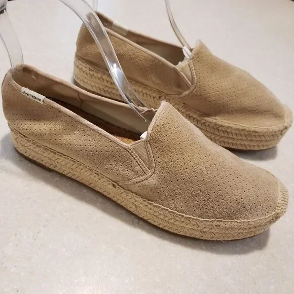 Soludos Tan Malibu Platforms Suede Flats Size 9.5