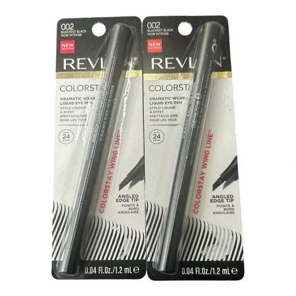 2X Revlon ColorStay Liquid Eye Pen Wing Line Angled‎ Edge Tip 002 Blackest Black