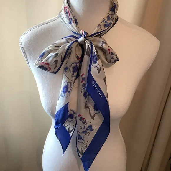 Echo Blue Floral Ribbon Scarf