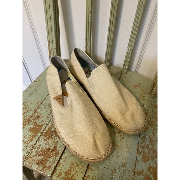 Olukai Women's Kaula Pa'a Kapa Linen Espadrilles slip on shoe Size 11 Beige EUC