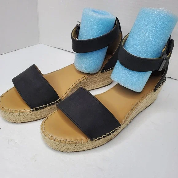 Jessica Cline 'Hayden' Ankle Strap Sandals Size 10 Black Wedge Espadrille Women