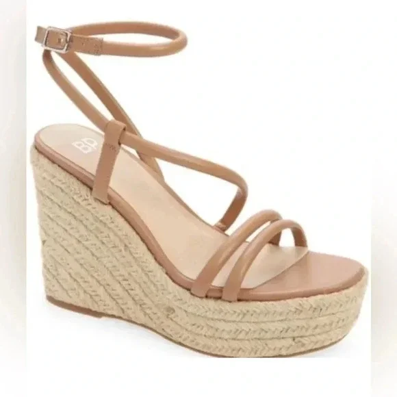 BP Cohan Espadrille Platform Rope Wedge Strappy Tan Sexy Sandal Women's 9.5 New